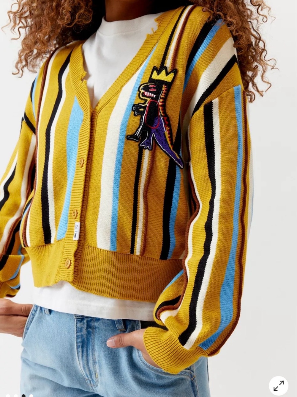 Lee x Jean-Michel Basquiat Collab Stripe Long Sleeve Cardigan Sweater Size Small